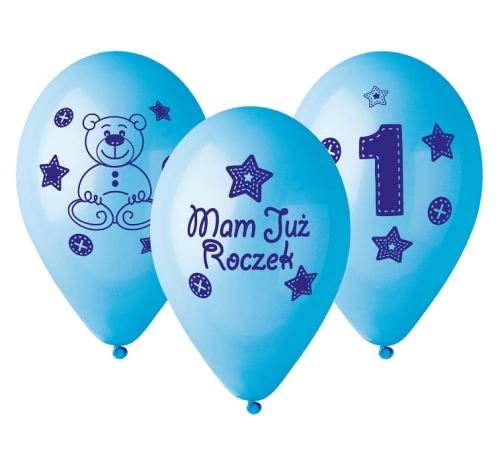 Balony na Roczek Mam juz Rok kpl. 5szt - Niebieski 