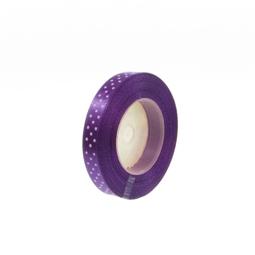 Wstążka Satynowa w Kropki 12mm 22,5mb – Ciemny Fioletowy Nr 34