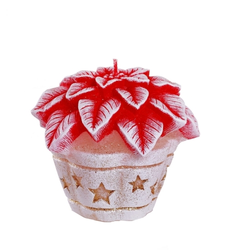 Świeca Christmas Flower 8cm - Ekri/Czerwony