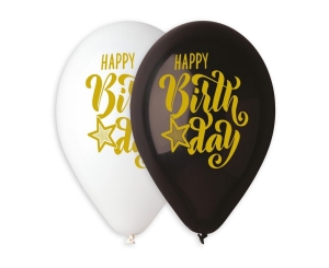 Balony na Urodziny  Happy Birthday kpl. 5szt - Biały/Czarny