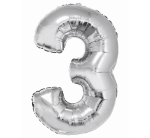 Balon Foliowy 92cm Cyfra 3 - Srebrny