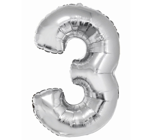 Balon Foliowy 92cm Cyfra 3 - Srebrny