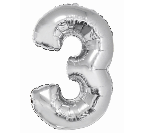 Balon Foliowy 92cm Cyfra 3 - Srebrny