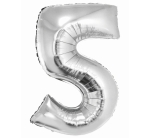 Balon Foliowy 92cm Cyfra 5 - Srebrny