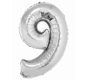 Balon Foliowy 92cm Cyfra 9 - Srebrny