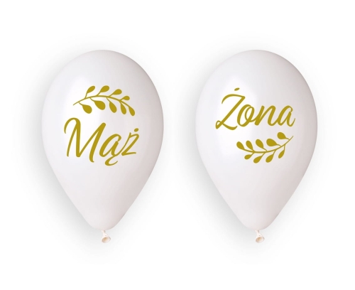 Balony na Ślub Mąż Żona kpl. 4szt - Biały/Złoty