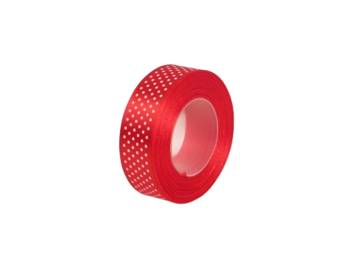 Wstążka Satynowa w Kropki 25mm 22,5mb – Czerwony Nr 26