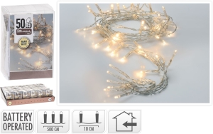 Lampki Choinkowe LED 50 Diod na Baterie - Ciepły Biały