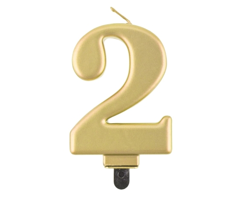 Świeczka Urodzinowa Cyfra 2 Metaliczna - Złoty