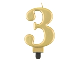 Świeczka Urodzinowa Cyfra 3 Metaliczna - Złoty