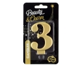 Świeczka Urodzinowa Cyfra 3 Metaliczna - Złoty