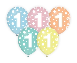 Balony z Cyframi 1 w Groszki kpl. 5szt 