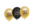 Balony Happy Birthday 30 kpl. 5szt - Złoty/Czarny