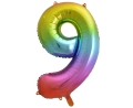 Balon Foliowy 85cm Cyfra 9 - Tęczowy