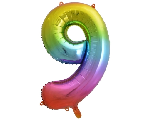 Balon Foliowy 85cm Cyfra 9 - Tęczowy