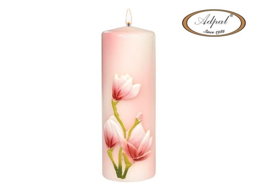 Świeca Magnolia Słupek 7x20cm - Biały/Różowy