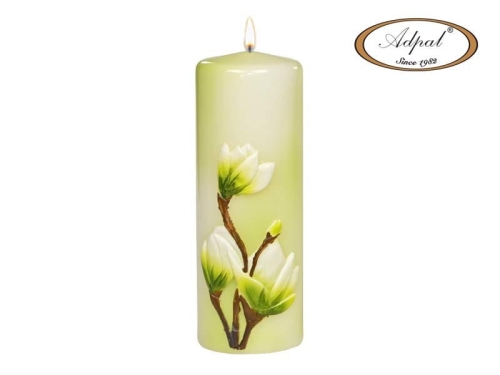Świeca Magnolia Słupek 7x20cm - Biały/Zielony