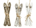 Zawieszka Drewniana Narty z Futerkiem 17cm - 3 kolory