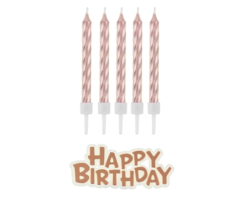 Świeczki Urodzinowe Happy Birthday kpl. 16szt - Złoty Różowy