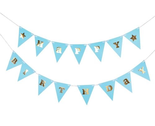 Girlanda Urodzinowa Papierowa Happy Birthday 300cm - Niebieski