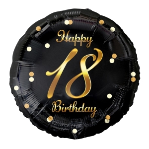 Balon Foliowy Happy 18 Birthday - Czarny/Złoty