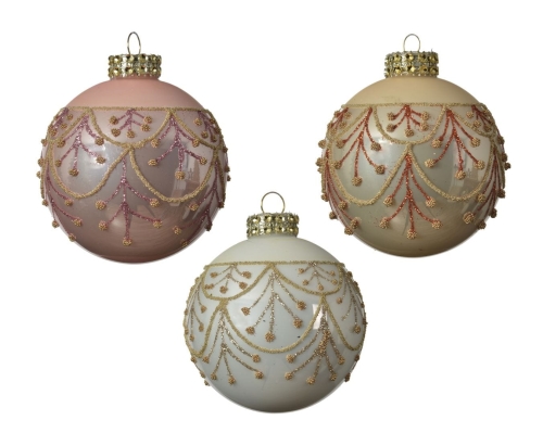 Bombki Szklane ze Wzorem Koronki 8cm - 3 kolory