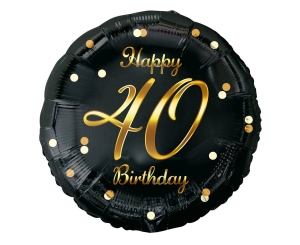 Balon Foliowy Happy 40 Birthday - Czarny/Złoty