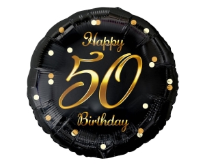 Balon Foliowy Happy 50 Birthday - Czarny/Złoty