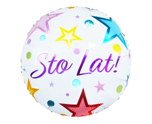 Balon Foliowy Sto Lat w Gwiazdki i Kropki - Biały