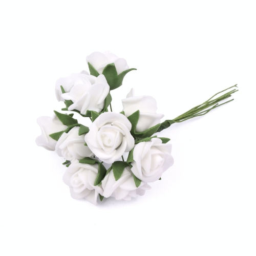 Róże z Pianki na Druciku 11cm kpl. 10szt - Biały