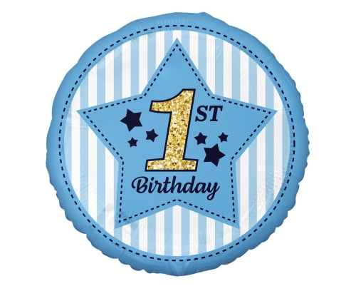 Balon Foliowy 1st Birthday - Niebieski