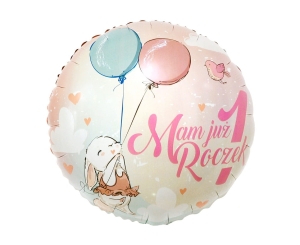 Balon Foliowy Mam Już Roczek Króliczek - Różowy