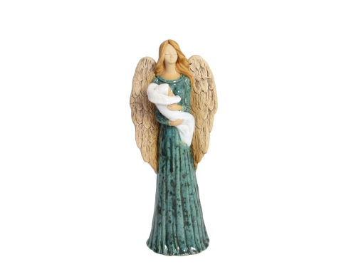 Anioł Amelia z Dzieckiem Szkliwiony 37cm - kolory