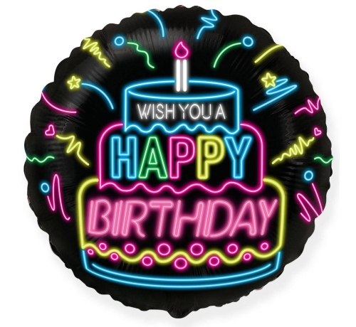 Balon Foliowy Neon Happy Birthday - Czarny