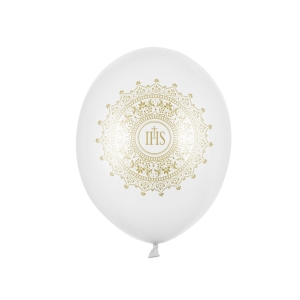 Balony Komunijne IHS Metaliczne kpl. 50szt - Biały