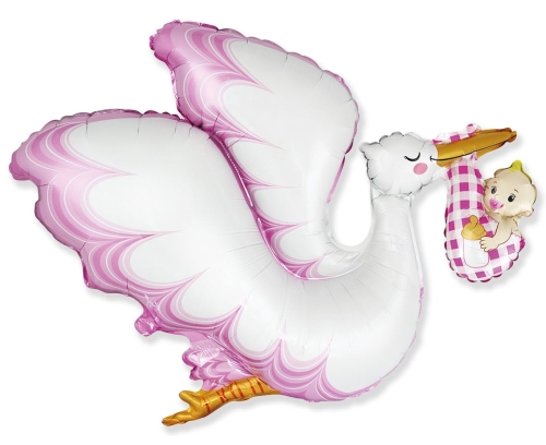 Balon Foliowy Bocian Baby Girl - Różowy
