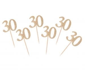 Pikery do Babeczek 30-tka 10cm kpl. 6szt - Złoty