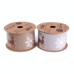 Wstążka Świąteczna Jutowa z Jeleniem 6,3cm 4,5mb - 2 kolory