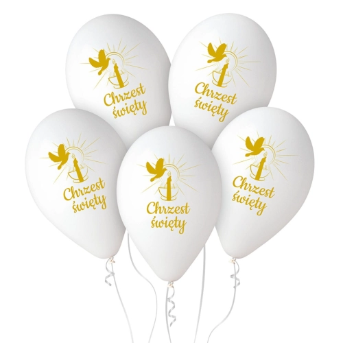Balony na Chrzest Św. Świeca kpl. 5szt - Biały