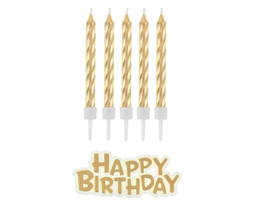 Świeczki Urodzinowe Happy Birthday 8cm kpl. 16szt - Złoty