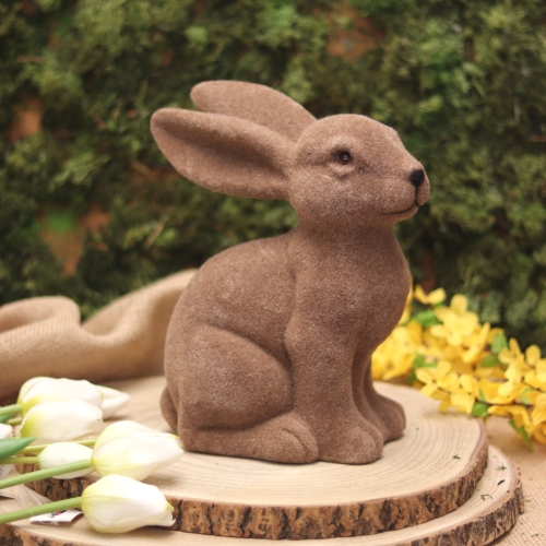 Figurka Zając Wielkanocny Flokowany 25cm - Brązowy