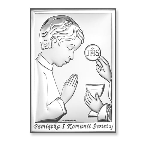 Obrazek Srebrny Pamiątka I Komunii Św. dla Chłopca 6 x 9cm