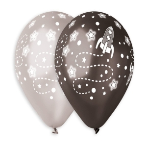 Balony Kosmos Metaliczne kpl. 5szt - Czarny/Srebrny