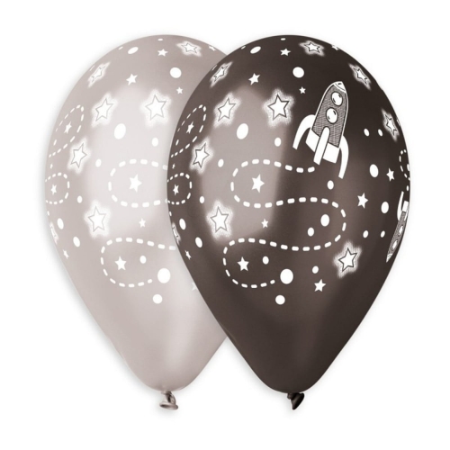 Balony Kosmos Metaliczne kpl. 5szt - Czarny/Srebrny