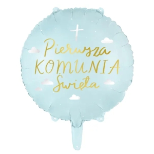 Balon Foliowy Pierwsza Komunia Święta 35cm - Niebieski