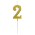 Świeczka Urodzinowa Piker Cyfra 2 - Złoty