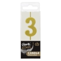 Świeczka Urodzinowa Piker Cyfra 3 - Złoty