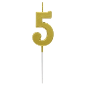 Świeczka Urodzinowa Piker Cyfra 5 - Złoty