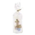 Świeca Słupek I Komunia Św. Krzyż i Książka 5x9cm - Niebieskie Kwiatki