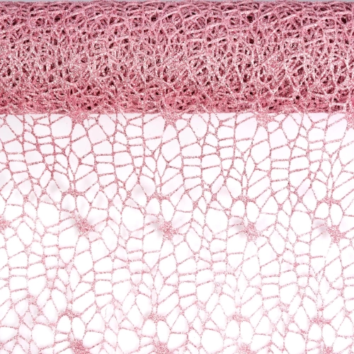 Siatka Koronkowa z Brokatem 48cmx4,5m - Różowy